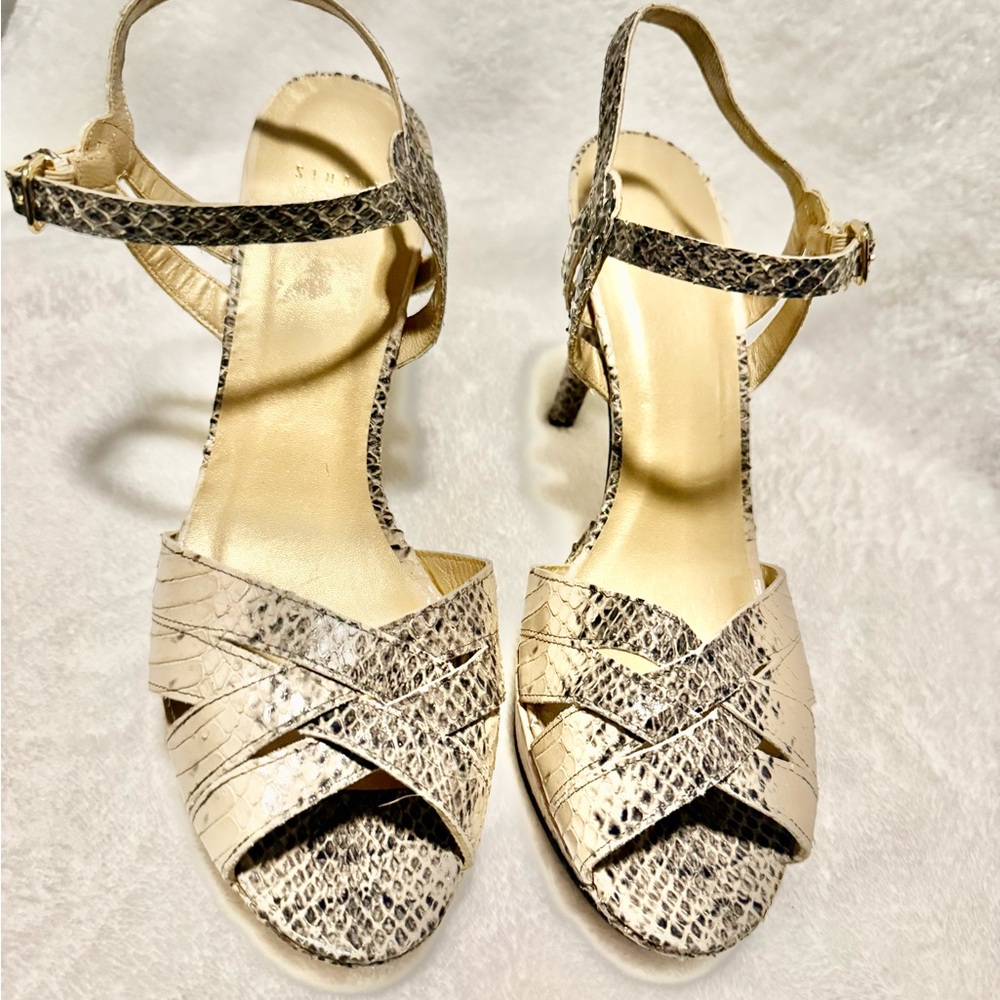 Stuart Weitzman Women's Snakeskin-Effect Ankle Strap Sandals - Cream